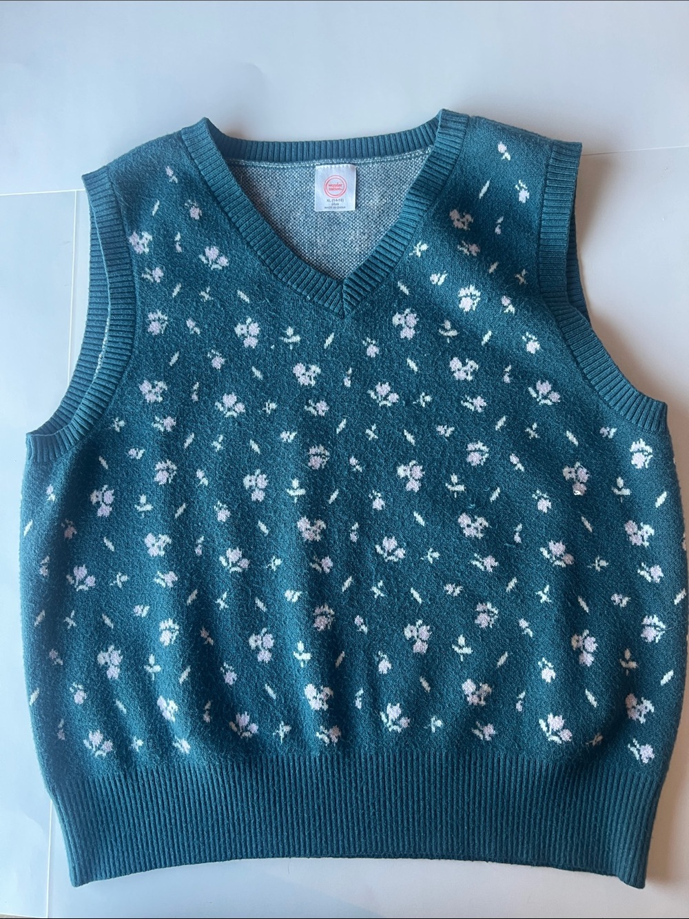 wonder nation Teal V-Neck Floral Sweater Vest